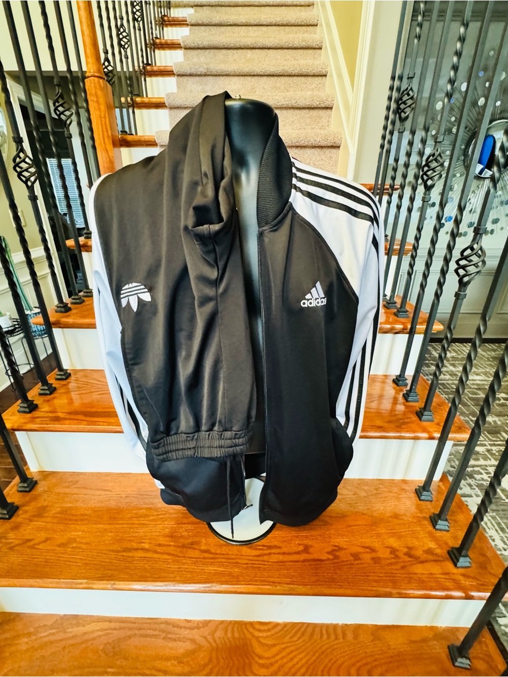 Adidas Black and White Lightweight Track Jacket-Large and Pants -Medium